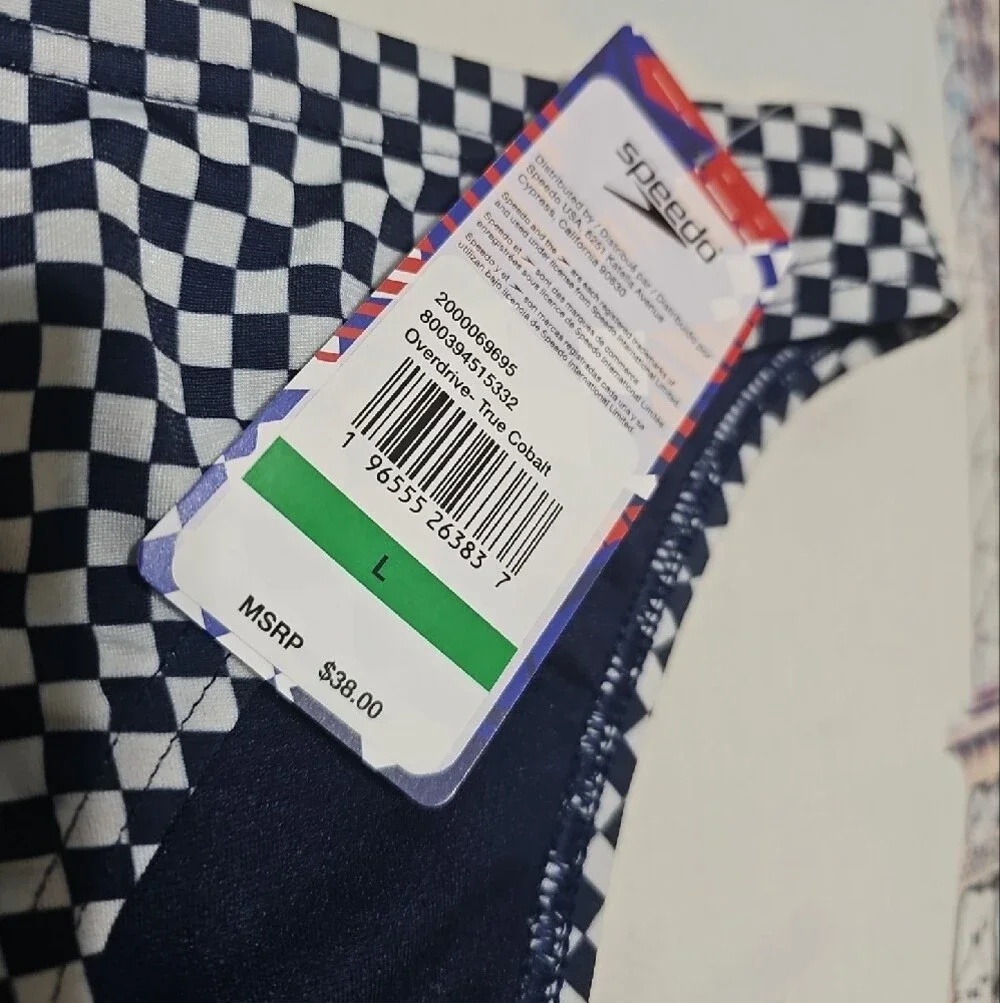 Speedo Cobalt Blue and White Checkered Bikini Bottoms Large New